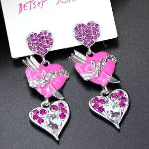 Super Cute Triple Heart Love Betsey Johnson Earrings